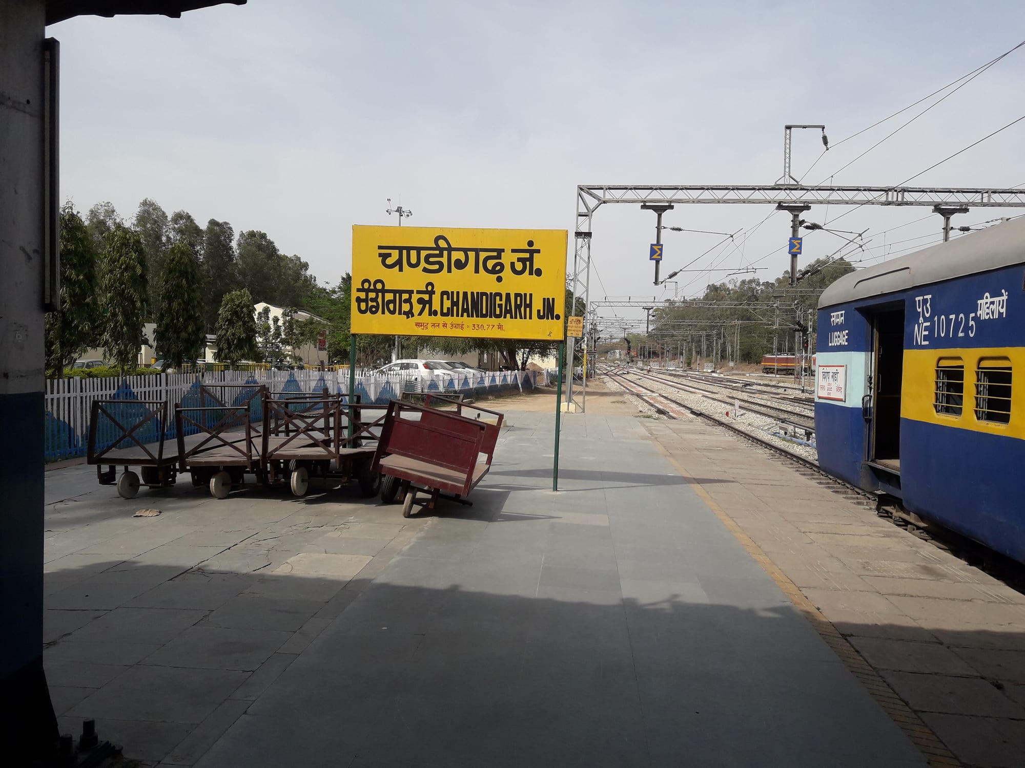 Chandigarh railway junction platform with station signage